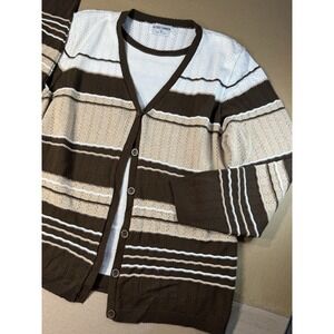 Vtg Alfred Dunner Womens Brown Beige Cardigan Cozy Classic Neutral, Size Small